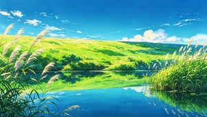 蓝天下绿色山坡