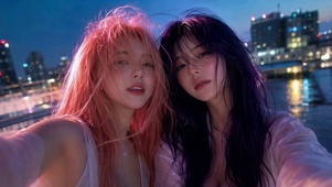 暮色河畔氛围感美女闺蜜