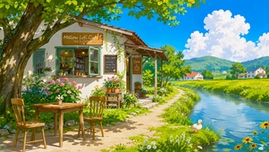 夏天溪边乡村小店