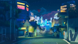插画-夜晚日系街道
