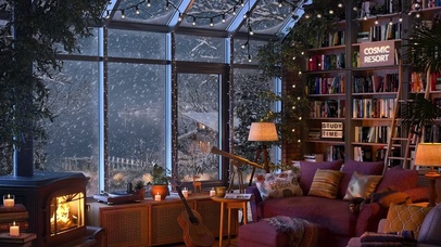 冬季温暖玻璃书屋