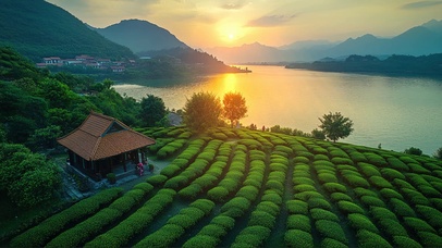 落日湖畔茶园小屋