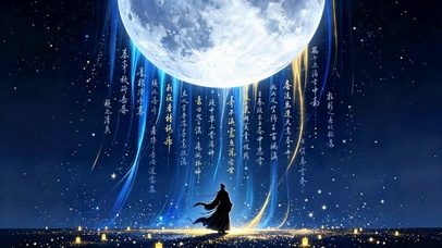 月夜星空下的古风旅人