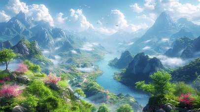 人间仙境云雾缭绕绿水青山