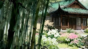 护眼竹林带鱼屏
