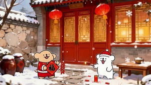 雪院新年放鞭炮