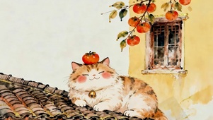 秋天柿子猫咪