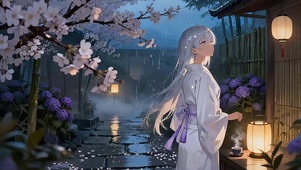 雨夜樱落・银发少女