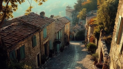 黄昏阳光静谧外国小镇