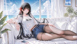 海景窗边慵懒少女千咲