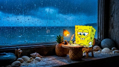 海绵宝宝雨夜学习