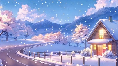 夜景雪景树木带鱼屏