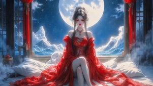 月夜红衣气质国风女神