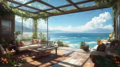 海边阳光舒适客厅阳台