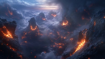 俯瞰云雾火山岛奇观