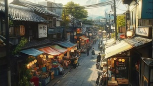 古镇商业街道建筑风景