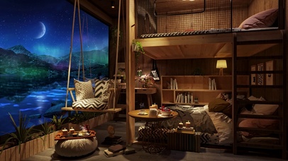 静谧星河月夜小屋