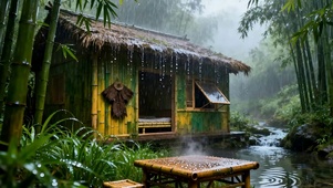 护眼雨天竹林