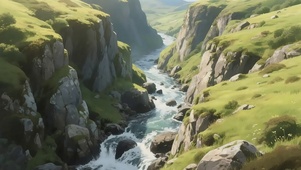 清新绿色高山峡谷溪流