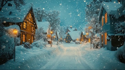 大雪纷飞的温暖静谧小镇