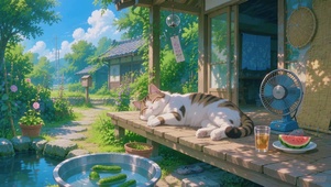 夏日乘凉的猫猫