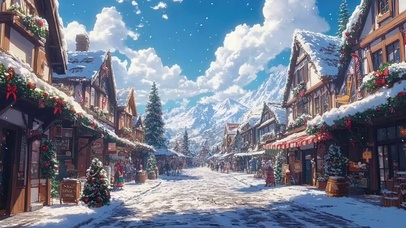 冬日雪花圣诞小镇街道
