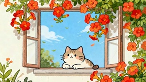 望着花草树木猫咪