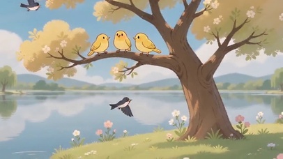 湖边春行