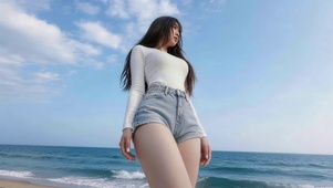 海边长腿女孩