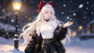 赏雪的圣诞女孩