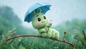 下雨天可爱毛毛虫