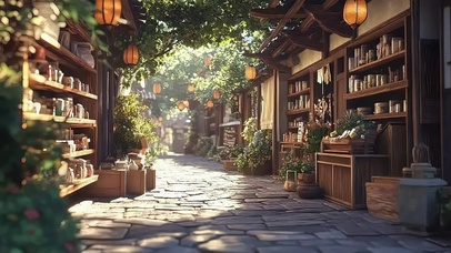灿烂夏日古城商业街道