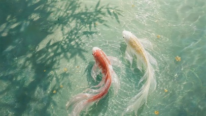 竹影湖面锦鲤