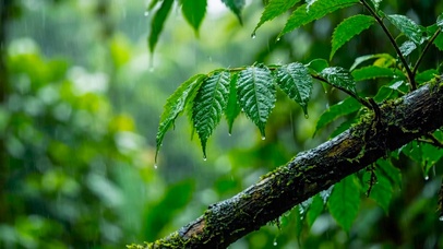 治愈雨中绿叶