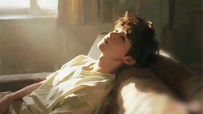 油画-光隙静思少年