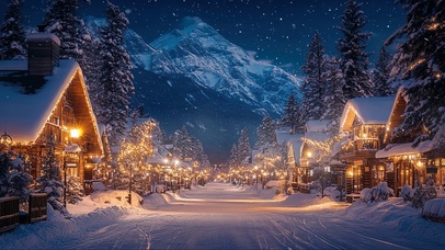 雪夜静谧小镇街道