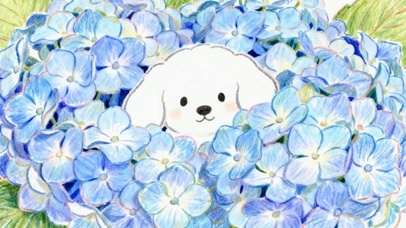 绣球花中可爱狗狗