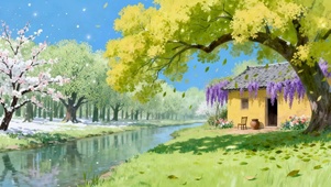 春天的河流小屋