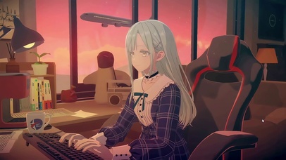 银发少女 书桌黄昏飞机