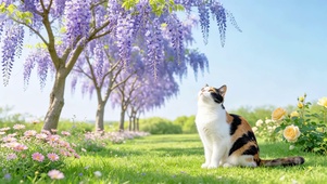赏花的猫咪