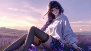 薰衣草花田的紫发少女
