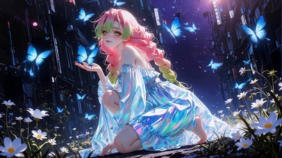 蝴蝶环绕的恋柱蜜璃