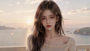 纯欲落日与海风里的她