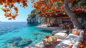 秋风落叶海景