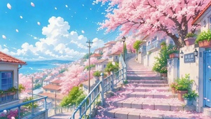 唯美樱花海滨小镇