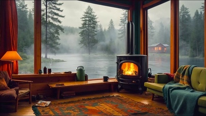 雾水河边木屋