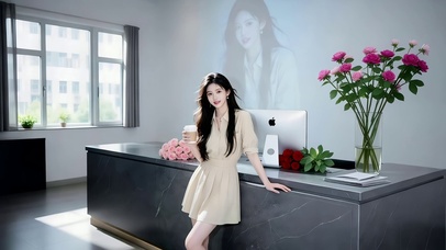 喝咖啡的公司前台甜美美女