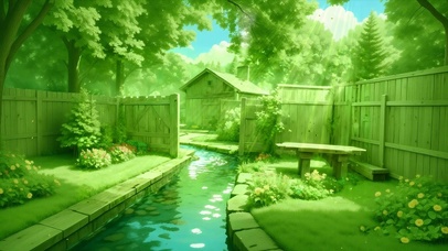 护眼房屋树木河流绿景