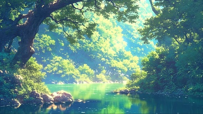清新绿色雨林河流