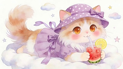 可爱猫咪喝饮料